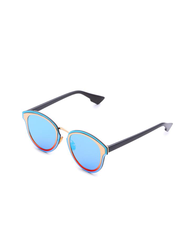 Romwe Metal Frame Flat Lens Sunglasses