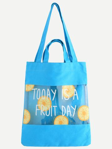 Romwe Blue Oranges Print Shoulder Bag