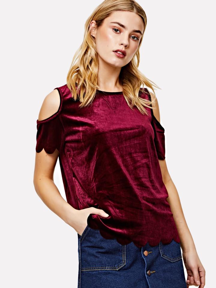 Romwe Cold Shoulder Velvet Tee