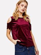Romwe Cold Shoulder Velvet Tee