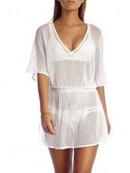 Romwe V-neck White Sheer Blouson Dress