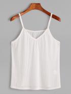 Romwe White V Neck Striped Velvet Cami Top