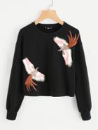 Romwe Embroidered Bird Patch Sweatshirt