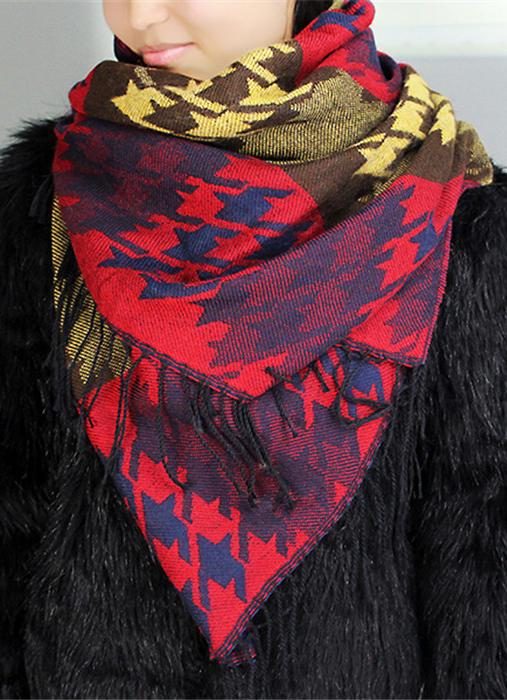 Romwe Tassel Geometric Print Yellow Scarf