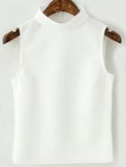 Romwe Stand Collar White Tank Top