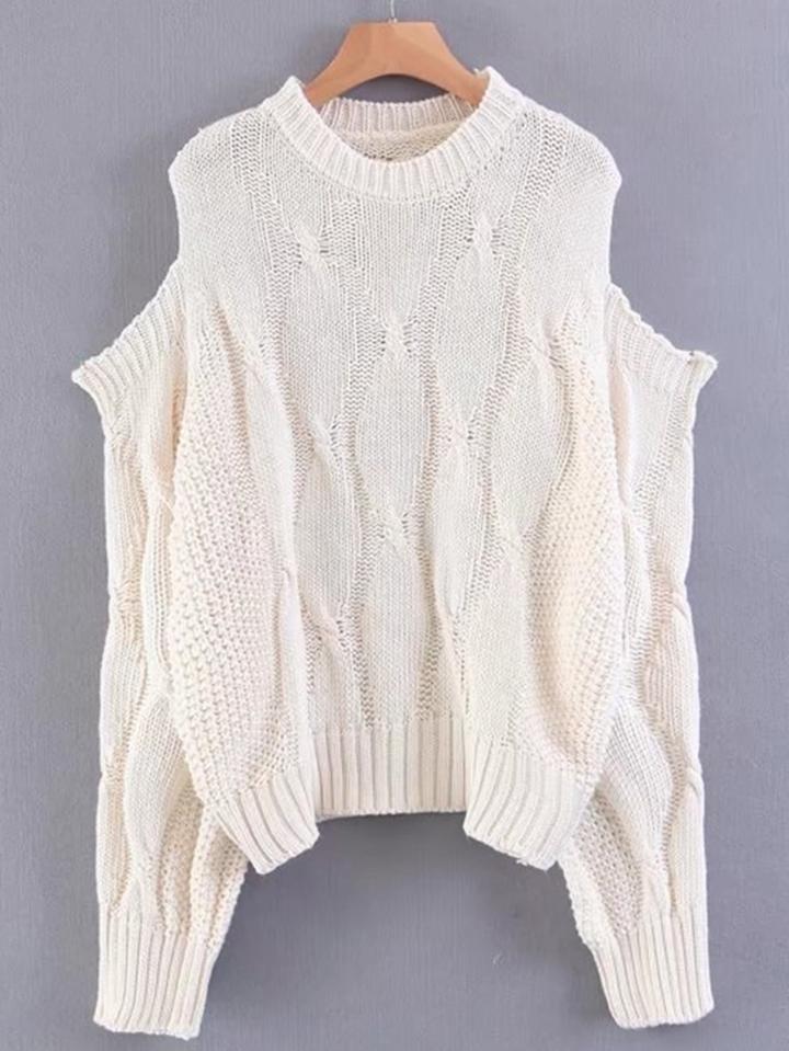 Romwe Open Shoulder Cable Knit Jumper