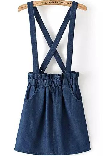 Romwe Cross Straps With Pockets Denim Blue Dress