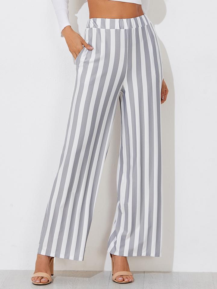 Romwe Block Striped Wide Leg Pants