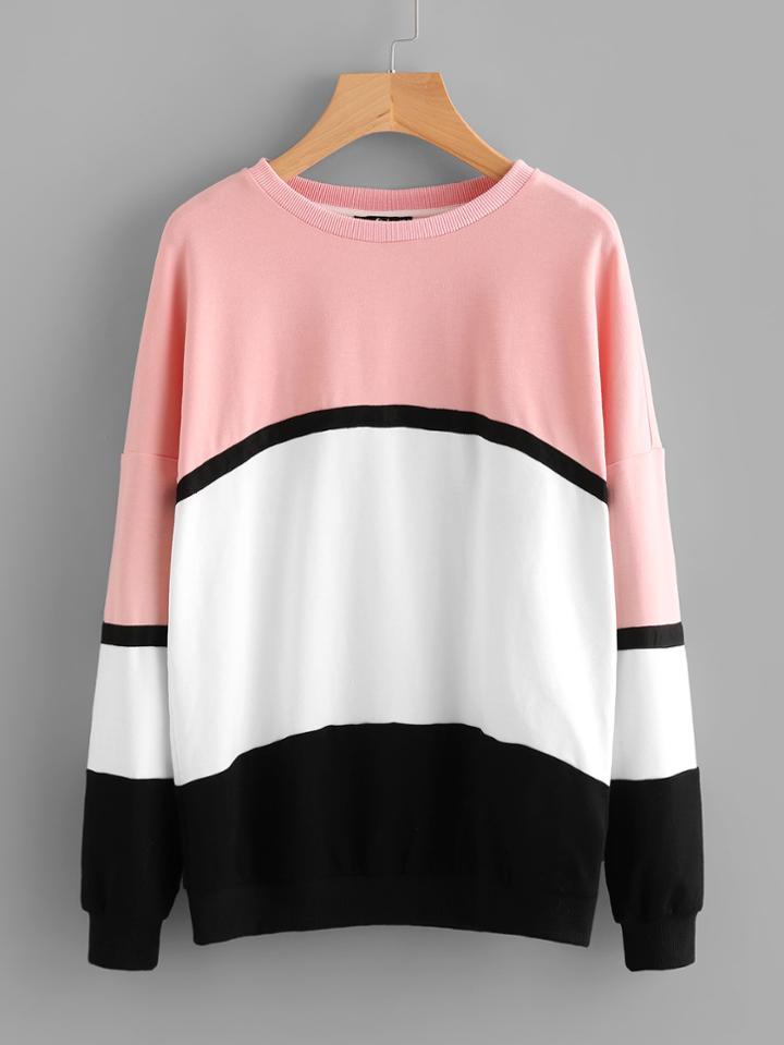 Romwe Drop Shoulder Cut And Sew Sweatshirt