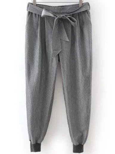 Romwe Vertical Stripe Pockets Grey Pant