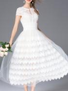 Romwe White Backless Gauze Embroidered Lace Maxi Dress