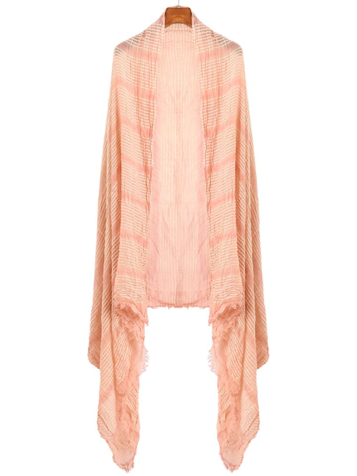 Romwe Pink Raw Edge Stripe Scarf