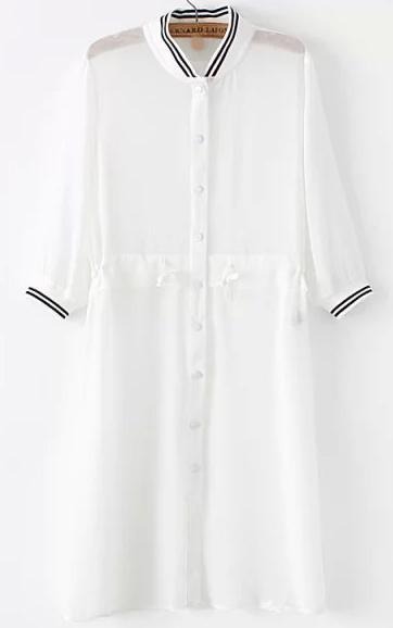 Romwe Contrast Collar With Buttons Chiffon White Blouse