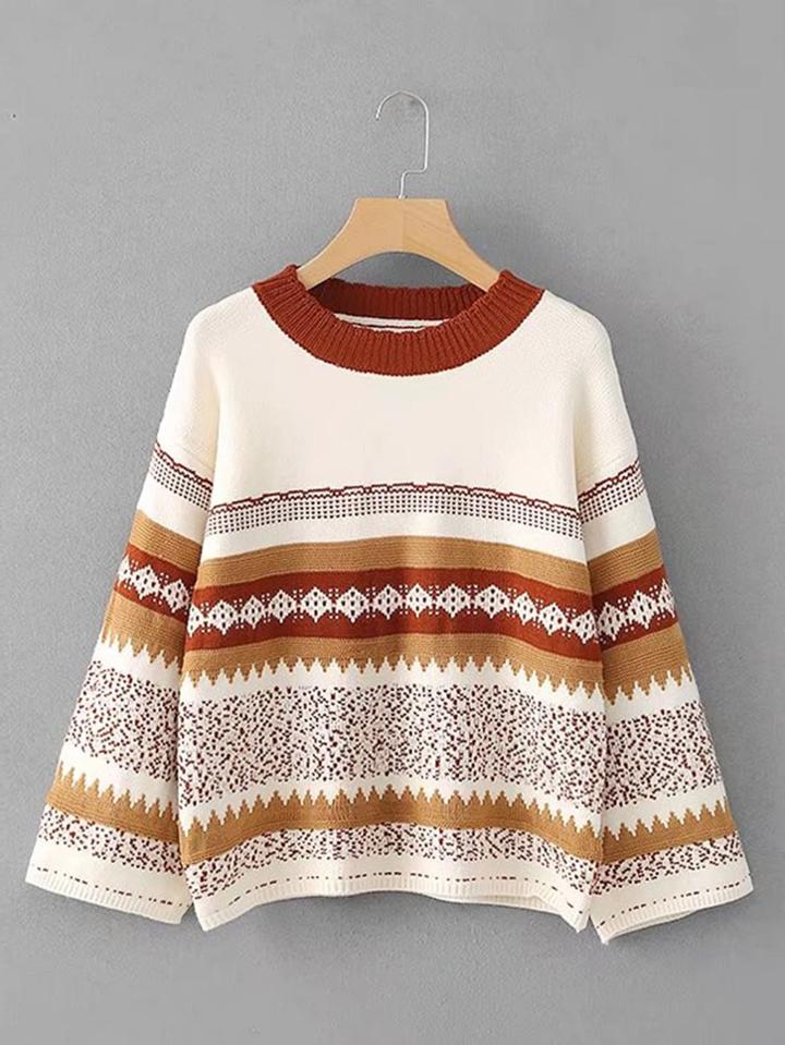 Romwe Geometric Pattern Drop Shoulder Knitwear