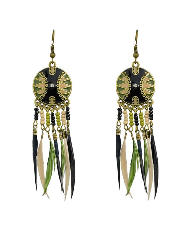 Romwe Long Drop Black Feather Earrings