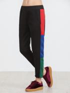 Romwe Black Contrast Panel Pocket Sweatpants