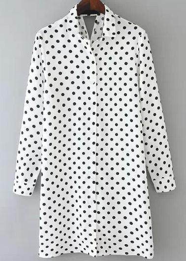 Romwe White Lapel Polka Dot Hollow Loose Dress