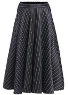 Romwe Striped Midi Pleated Black Skirt