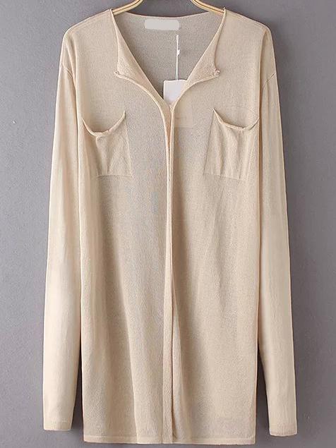Romwe V Neck Apricot Sweater With Pockets