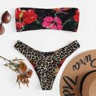 Romwe Random Floral & Leopard Print Bandeau Bikini