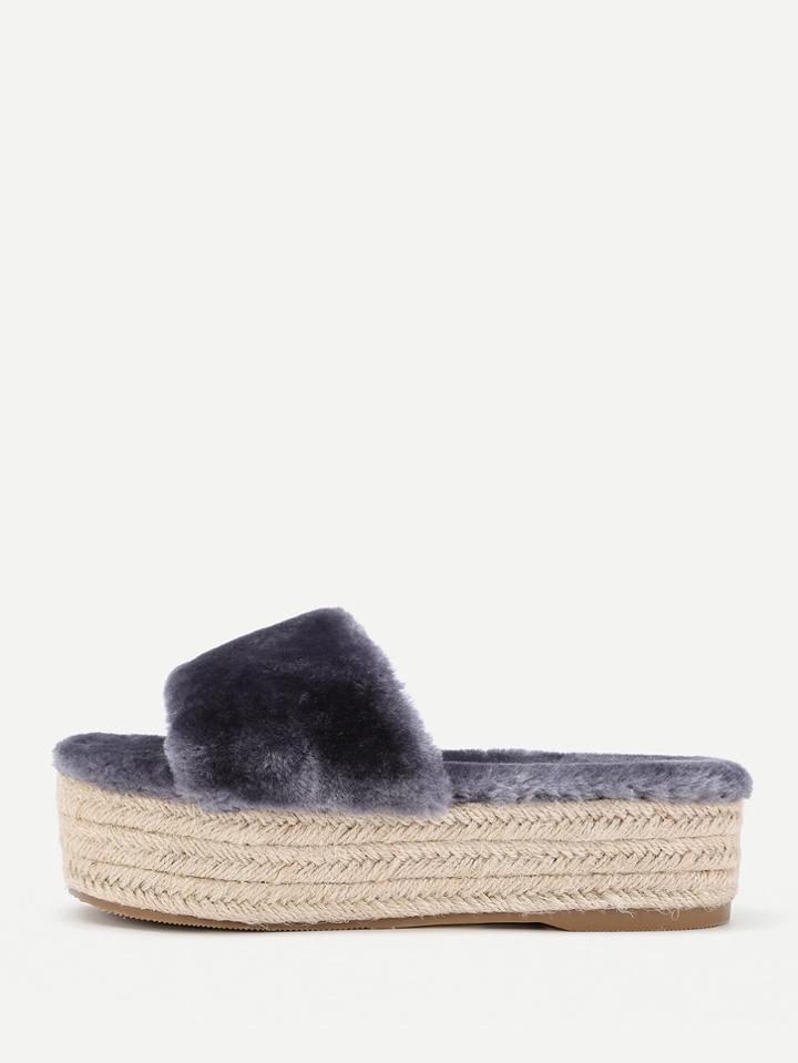 Romwe Faux Fur Woven Flatform Flats