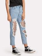 Romwe Contrast Mesh Destroyed Jeans