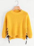 Romwe Eyelet Lace Up Side Dip Hem Sweater