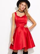 Romwe Red Bow Tie Back Skater Dress