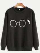 Romwe Black Glasses Print Sweatshirt