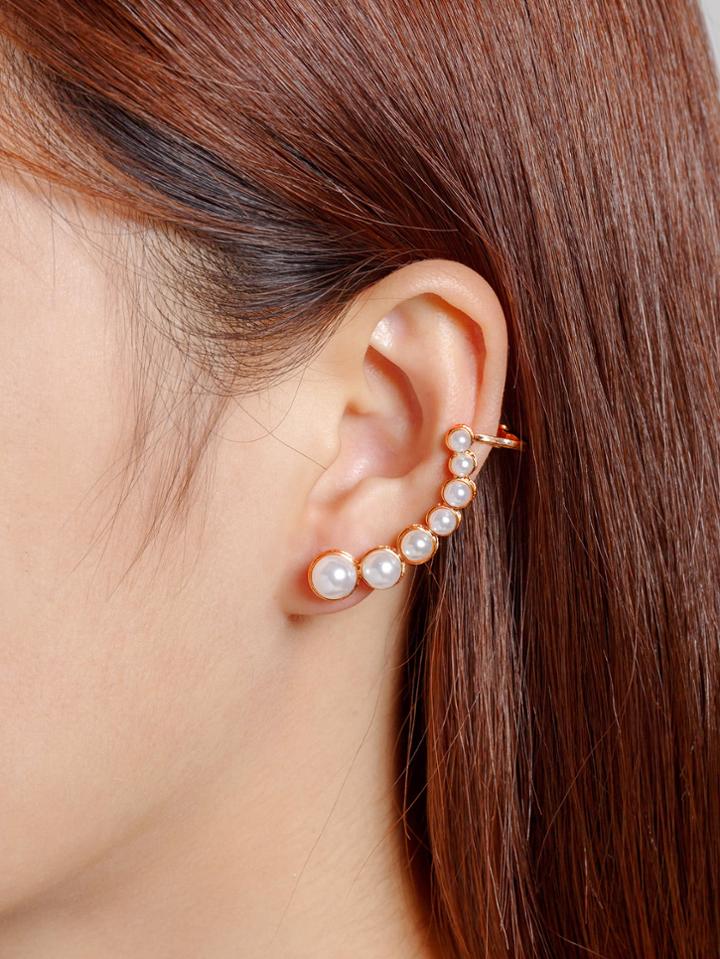 Romwe Faux Pearl Decorated Ear Cuffs