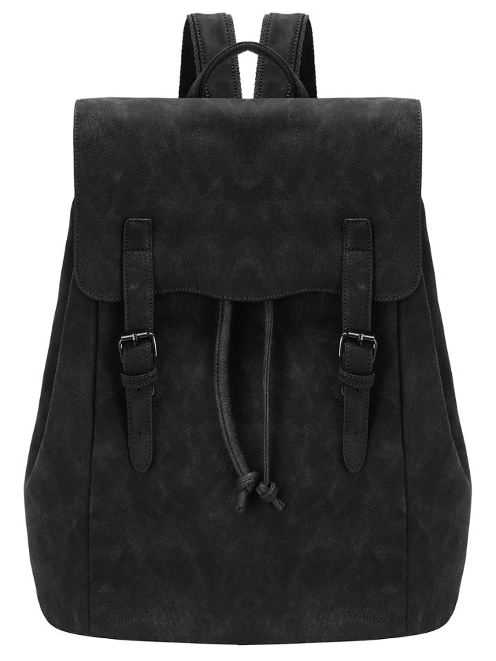 Romwe Black Suede Pu Snap Closure Backpack