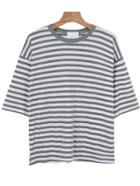 Romwe Letter Print Striped Loose Grey T-shirt