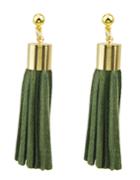 Romwe Green Pu Leather Tassel Earrings