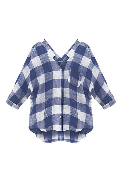 Romwe Blue Check Print Shirt
