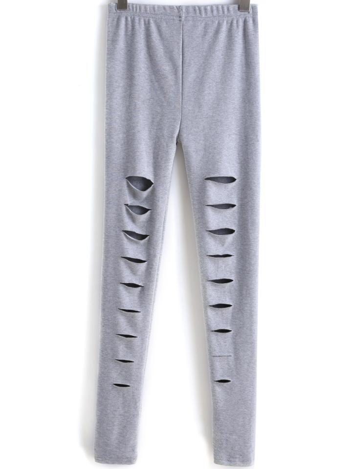 Romwe Grey Slim Ripped Leggings