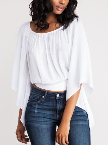 Romwe White Open Back Asymmetric Bell Sleeve Top