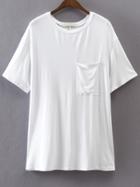 Romwe White Round Neck T-shirt With Pocket