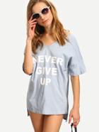 Romwe Letter Print Cold Shoulder T-shirt