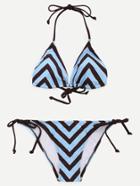 Romwe Blue Halter Chevron Print Side Tie Bikini Set