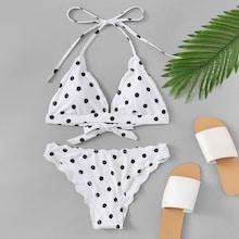 Romwe Lettuce Trim Random Pattern Bikini Set