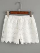 Romwe White Crochet Overlay Elastic Waist Shorts