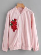 Romwe Embroidered Rose Applique Jacket