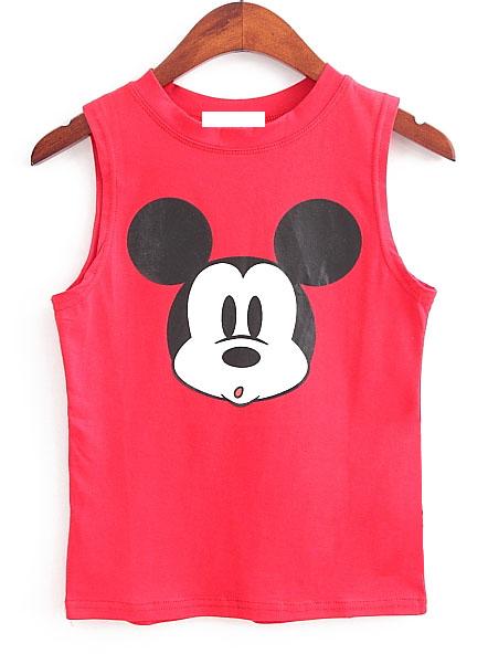 Romwe Mickey Print Red Tank Top