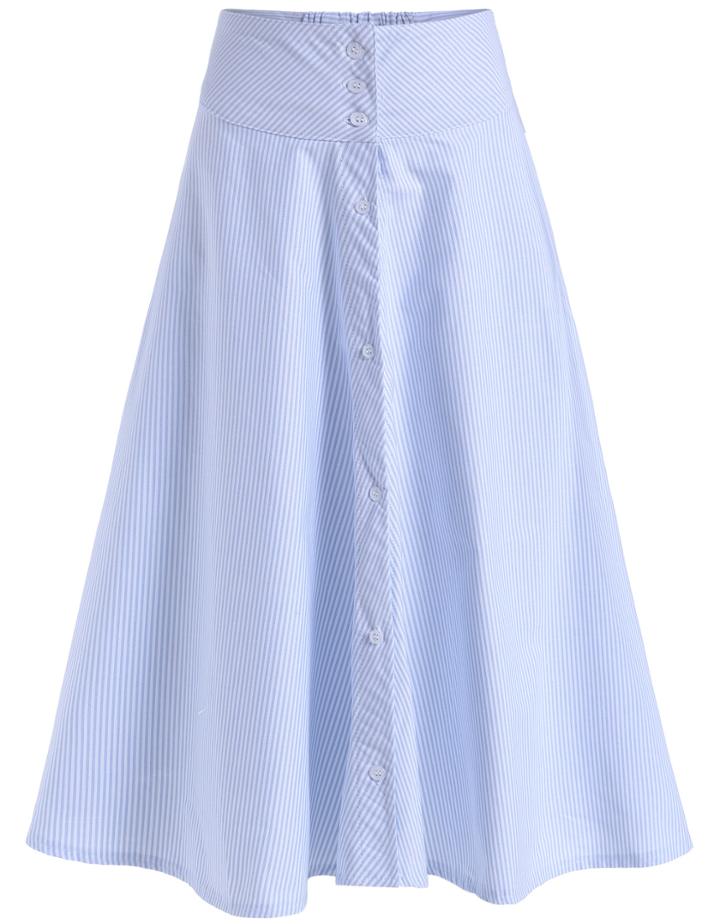 Romwe With Buttons Striped Flare Skirt