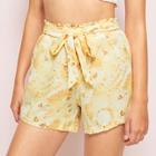 Romwe Sunflower Print Tie Front Shorts