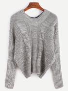 Romwe V Neck Batwing Sleeve Bow Tie Cable Knit Sweater