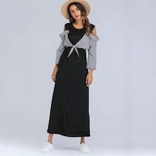 Romwe Open Shoulder Contrast Plaid Knot Dress