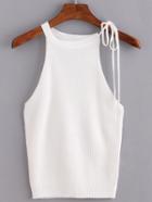 Romwe Beige Lace Up Ribbed Tank Top
