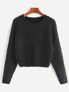 Romwe Black Raglan Sleeve Crop Sweater