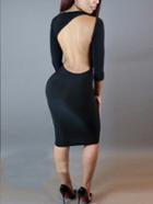 Romwe Black Asymmetric Cutout Back Pencil Dress